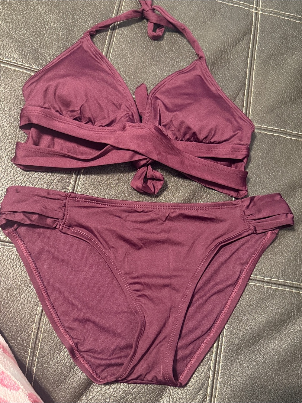 Kona Sol Wine burgundy Wrap Bikini
